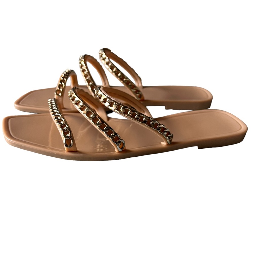 Jlo Jennifer Lopez Prina 3 Strap Sandal - Size 7 - Tan and Gold